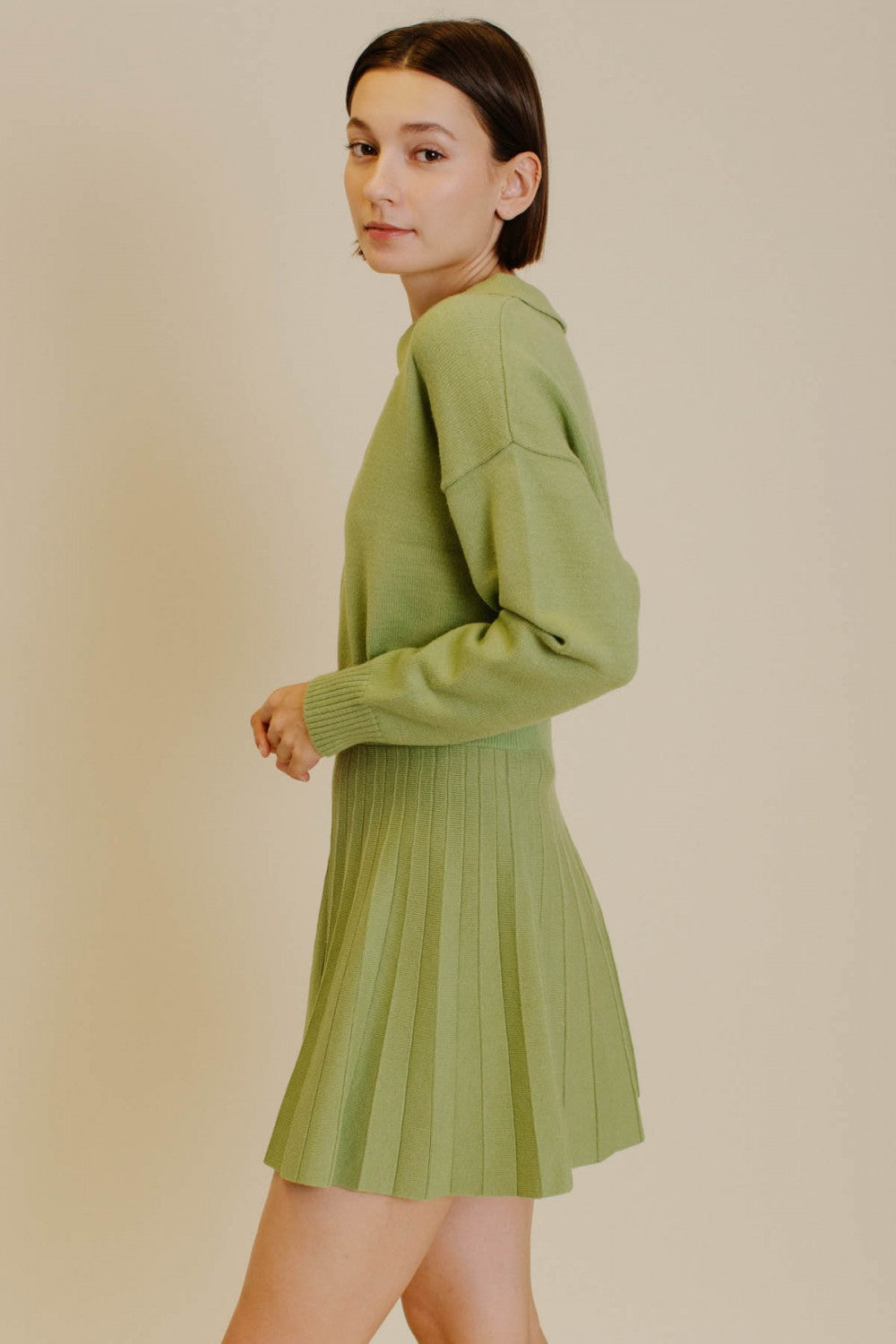 Pleated Sweater Mini Skirt