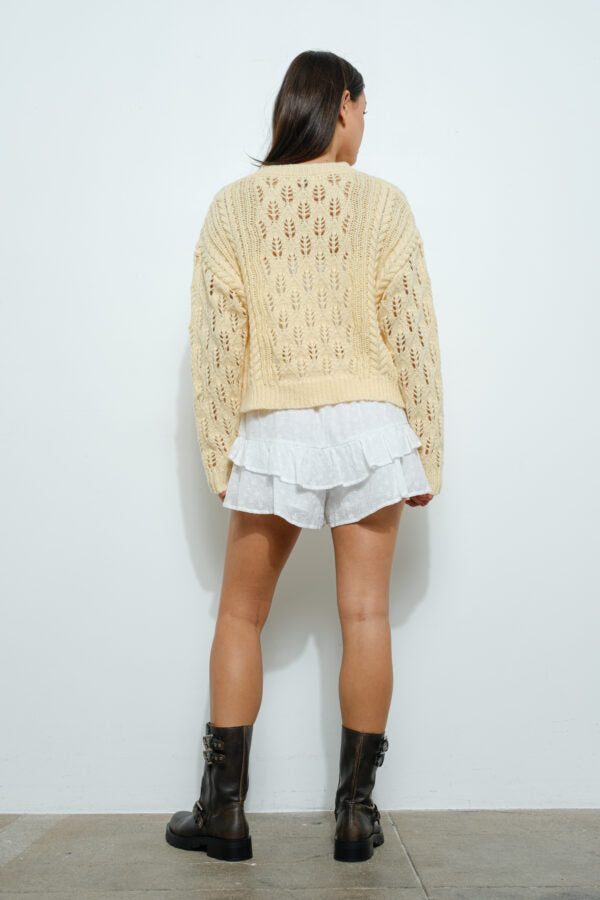 Lace Trim Cable Knit Cardigan