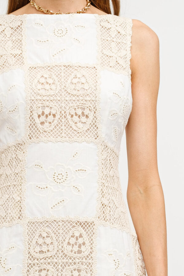 White Checkered Knit Dress
