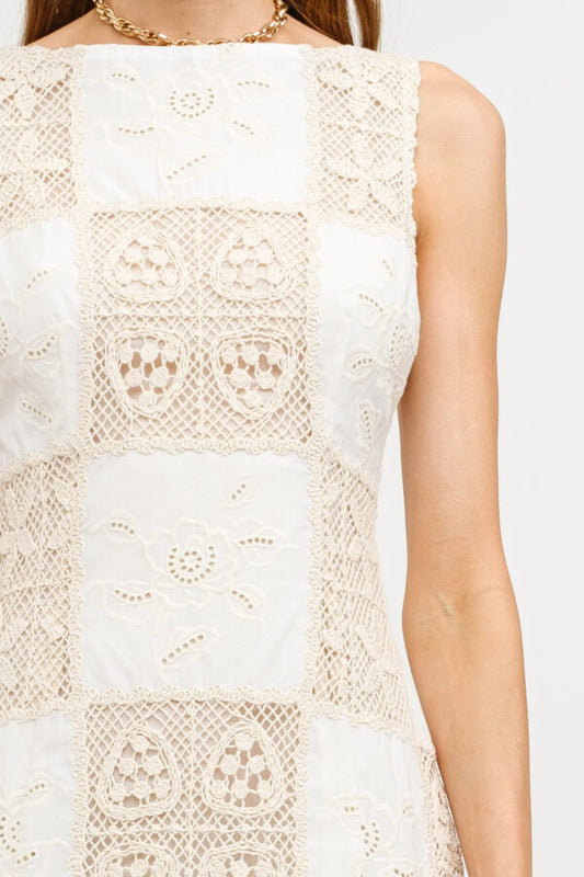 White Checkered Knit Dress