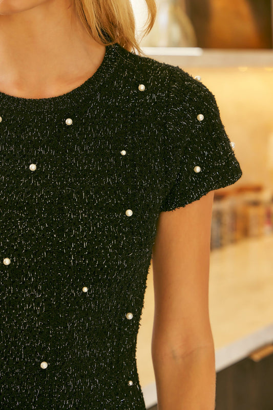 Black Knit Pearl Dress